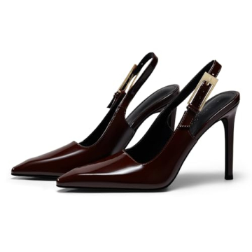 Coutgo Women's Slingback High Heels Pointed Toe Stilettos Metal Buckle Dress Party Pump Shoes, Red B...