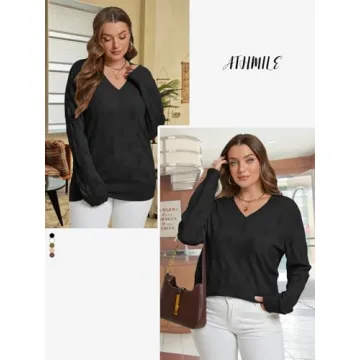 ATHMILE Stylish V Neck Women's Sweater for Fall Fashion