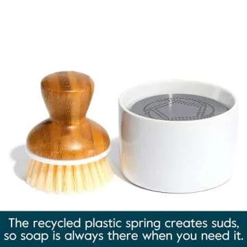 Grove Co. Bubble-Up Dish Soap Dispenser & 2 Pack Brush Set, Ergonomically Designed Dish Scrubber, Removes Tough Messes, Gentle on Dishes, Sustainable Solution to The World's Waste