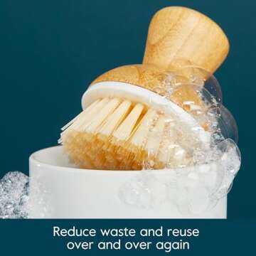 Grove Co. Bubble-Up Dish Soap Dispenser & 2 Pack Brush Set, Ergonomically Designed Dish Scrubber, Removes Tough Messes, Gentle on Dishes, Sustainable Solution to The World's Waste