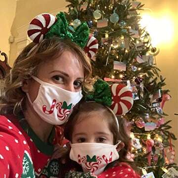 CLGIFT Minnie ears: Red peppermint, Silver gold blue, Rainbow Sparkle, Red Sequin (Christmas Candy Cane, Handmade, Hairband, For adult women, 1 Count)