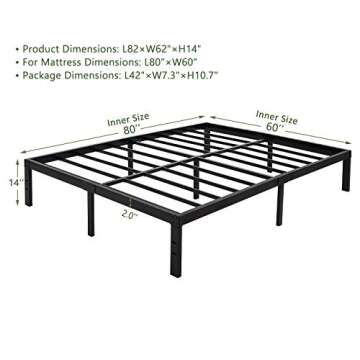 45MinST 14 Inch Platform Bed Frame/Easy Assembly Mattress Foundation / 3000lbs Heavy Duty Steel Slat...