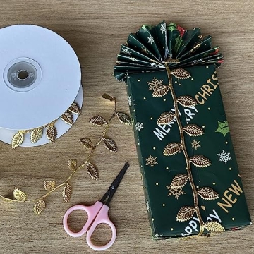 BASOKAN Gold Leaves Leaf Ribbon Trim Rope - 20 Yards - for Garland DIY Crafts and Party Wedding Home Decorations (Gold)