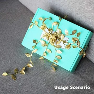 BASOKAN Gold Leaves Leaf Ribbon Trim Rope - 20 Yards - for Garland DIY Crafts and Party Wedding Home Decorations (Gold)