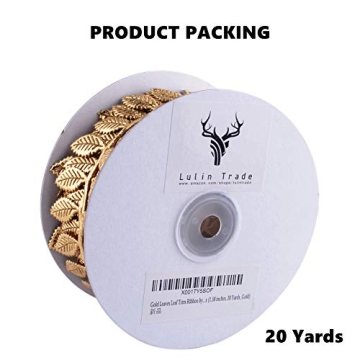 BASOKAN Gold Leaves Leaf Ribbon Trim Rope - 20 Yards - for Garland DIY Crafts and Party Wedding Home Decorations (Gold)
