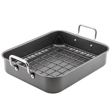 Rachael Ray Nonstick Roasting Pan with Reversible Rack for Large Feasts