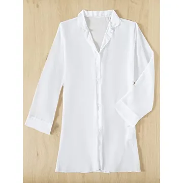 SHENHE Women's Sheer Button Up Beach Kimono Cover Up