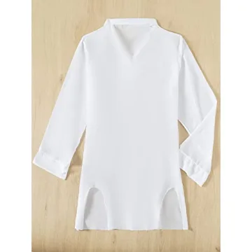 SHENHE Women's Sheer Button Up Beach Kimono Cover Up