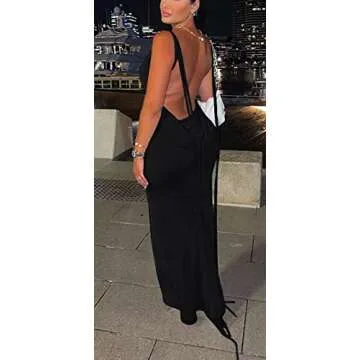 Women’s Sexy Spaghetti Strap Backless Cami Dress Bodycon Summer Party Cocktail Formal Halter Sundress Black