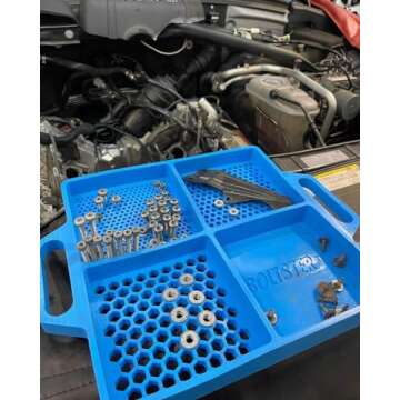 Boltster Tray | Mechanic Tools | Silicone Bolt, Nut, and Bit Organizer | Flexible Rubber with Handle