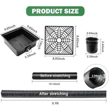 Upgraded Gutter Downspout Extensions Flexible, No Dig Catch Basin Downspout Extension with Leak-Proof Splash Block Kit,Extendable from 1.34’ to 5.1’