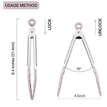 MSY BIGSUNNY Kitchen Food Tongs - 7" Mini Silicone Serving Tongs - Set of 3 (Pink)