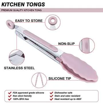 MSY BIGSUNNY Kitchen Food Tongs - 7" Mini Silicone Serving Tongs - Set of 3 (Pink)
