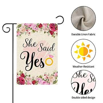 WeBenison She Said Yes Garden Flag/Engagement Yard House Lawn Sign/Bridal Shower Door Yard Lawn Sign Decor/Bachelorette Party Outdoor Decorations, Double Side Burlap
