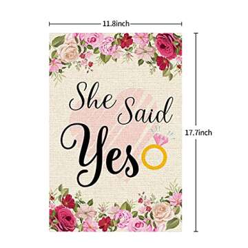 WeBenison She Said Yes Garden Flag/Engagement Yard House Lawn Sign/Bridal Shower Door Yard Lawn Sign Decor/Bachelorette Party Outdoor Decorations, Double Side Burlap