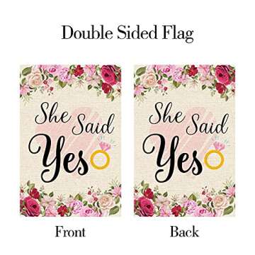 WeBenison She Said Yes Garden Flag/Engagement Yard House Lawn Sign/Bridal Shower Door Yard Lawn Sign Decor/Bachelorette Party Outdoor Decorations, Double Side Burlap