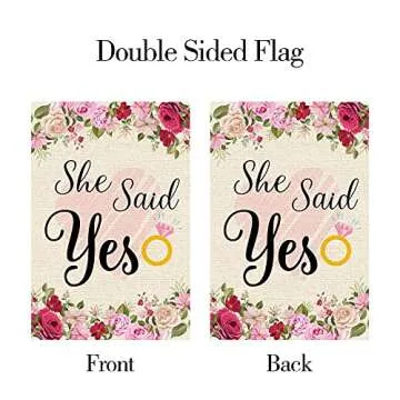 WeBenison She Said Yes Garden Flag/Engagement Yard House Lawn Sign/Bridal Shower Door Yard Lawn Sign Decor/Bachelorette Party Outdoor Decorations, Double Side Burlap