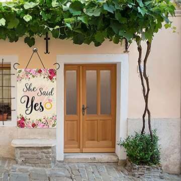 WeBenison She Said Yes Garden Flag/Engagement Yard House Lawn Sign/Bridal Shower Door Yard Lawn Sign Decor/Bachelorette Party Outdoor Decorations, Double Side Burlap