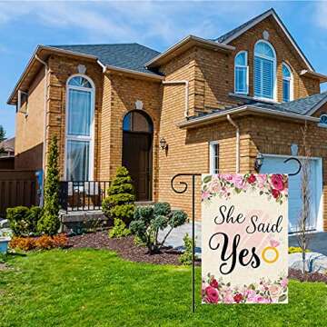 WeBenison She Said Yes Garden Flag/Engagement Yard House Lawn Sign/Bridal Shower Door Yard Lawn Sign Decor/Bachelorette Party Outdoor Decorations, Double Side Burlap