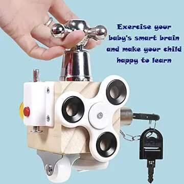 Xylolin Montessori Busy Activity Cube for Kids, Travel Toy Wooden Busy Board Sensory Toy for Toddlers, Fidget Toy Cube Educational Toy for Learning Life Skills