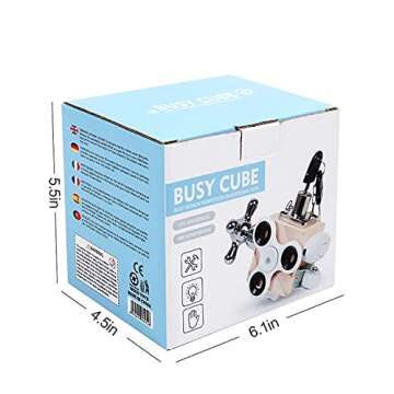 Xylolin Montessori Busy Activity Cube for Kids, Travel Toy Wooden Busy Board Sensory Toy for Toddlers, Fidget Toy Cube Educational Toy for Learning Life Skills