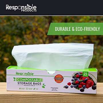 Responsible Products Certified Compostable GALLON Resealable Zip Bag, Extra Strength Food Bags, Plan...