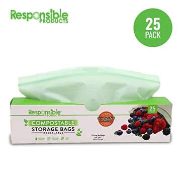 Responsible Products Certified Compostable GALLON Resealable Zip Bag, Extra Strength Food Bags, Plant-Based Freezer-Safe (25 Pack)