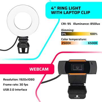 Vlogging Kit for iPhone, Desktop, Android, 10" 5ft+ Ring Light, Microphone & Boom arm, 6.5ft Background Blue & Green Screen, Portable Vlogging Kit, 1080p Webcam, and Many More! $300+ Value