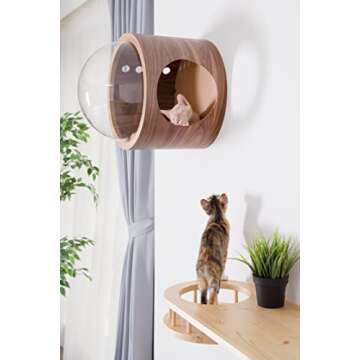 MYZOO Spaceship Gamma, Pet Bed for Cat & Dog, Window Perch, Cat Tree, Made of Wood (Walnut, Open Right)