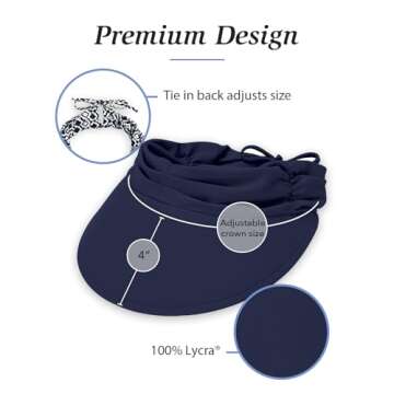 Wallaroo Women’s Aqua Sun Visor (Black) – Packable, Adjustable Fit, Medium Size, UV Protection, Water-Friendly, Breathable, Lightweight Visor for Beach, Poolside, Hiking, and Outdoor Activities