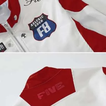 Aelfric Eden Leather Jacket Varsity Jacket for Women Color Block Bomber Vintage Crop Racing Jackets