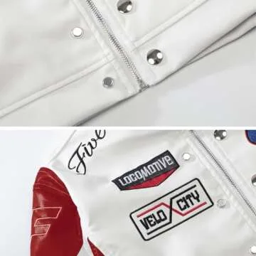 Aelfric Eden Leather Jacket Varsity Jacket for Women Color Block Bomber Vintage Crop Racing Jackets