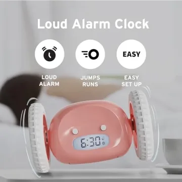 CLOCKY Extra Super Loud Alarm Clock for Heavy Sleepers Adults Kids Teens Bedroom, Move Jump Roll Run Away Easy to Set Smart Digital Alarm Clock on Wheels -Funny Gag Gift (Pink)