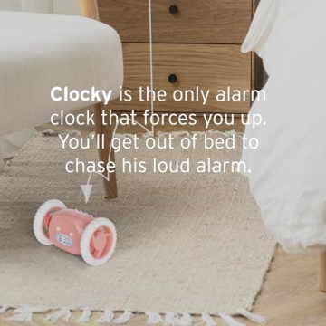 CLOCKY Extra Super Loud Alarm Clock for Heavy Sleepers Adults Kids Teens Bedroom, Move Jump Roll Run Away Easy to Set Smart Digital Alarm Clock on Wheels -Funny Gag Gift (Pink)