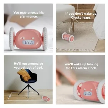 CLOCKY Extra Super Loud Alarm Clock for Heavy Sleepers Adults Kids Teens Bedroom, Move Jump Roll Run Away Easy to Set Smart Digital Alarm Clock on Wheels -Funny Gag Gift (Pink)