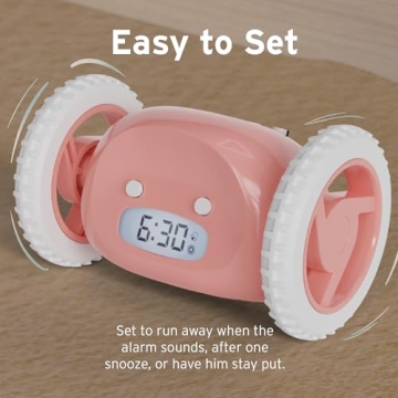 CLOCKY Extra Super Loud Alarm Clock for Heavy Sleepers Adults Kids Teens Bedroom, Move Jump Roll Run Away Easy to Set Smart Digital Alarm Clock on Wheels -Funny Gag Gift (Pink)