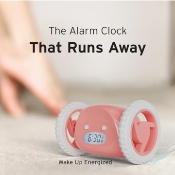 CLOCKY Extra Super Loud Alarm Clock for Heavy Sleepers Adults Kids Teens Bedroom, Move Jump Roll Run Away Easy to Set Smart Digital Alarm Clock on Wheels -Funny Gag Gift (Pink)