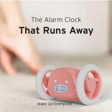 CLOCKY Extra Super Loud Alarm Clock for Heavy Sleepers Adults Kids Teens Bedroom, Move Jump Roll Run Away Easy to Set Smart Digital Alarm Clock on Wheels -Funny Gag Gift (Pink)