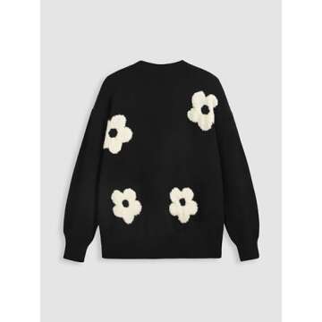 CIDER Womens Cardigan V Neck Floral Cardigan for Women Knit Button Down 2024 Fall Black