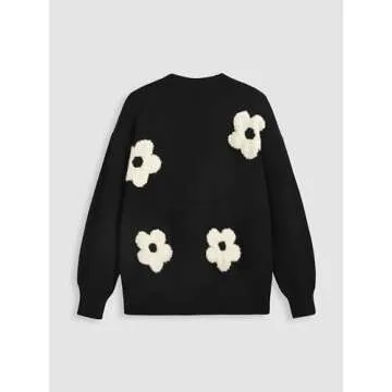 CIDER Womens Cardigan V Neck Floral Cardigan for Women Knit Button Down 2024 Fall Black