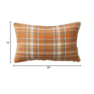 Creative Co-Op Lumbar Pillow - Cotton Flannel & Fringe