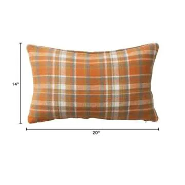 Creative Co-Op Lumbar Pillow - Cotton Flannel & Fringe