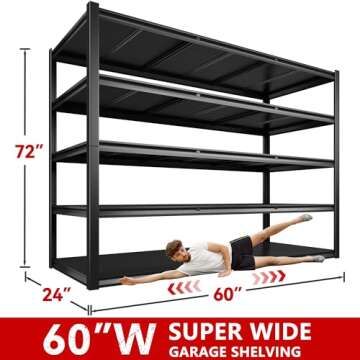 REIBII 60" W Garage Shelving 3000LBS Heavy Duty Storage Shelves, Adjustable 5 Tier Metal Shelves for...