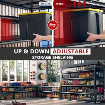 REIBII 60" W Garage Shelving 3000LBS Heavy Duty Storage Shelves, Adjustable 5 Tier Metal Shelves for Storage Rack Industrial Shelf, Garage Shelving Heavy Duty, 60" W x 24" D x 72" H