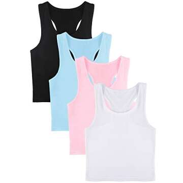 SATINIOR 4 Pieces Basic Crop Tank Tops Sleeveless Racerback Sport Cotton Tank Tops for Women (Black, White, Light Blue, Pink,Medium)
