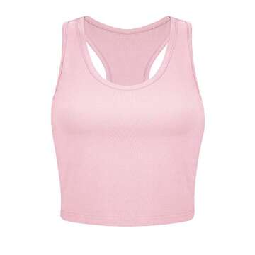 SATINIOR 4 Pieces Basic Crop Tank Tops Sleeveless Racerback Sport Cotton Tank Tops for Women (Black, White, Light Blue, Pink,Medium)