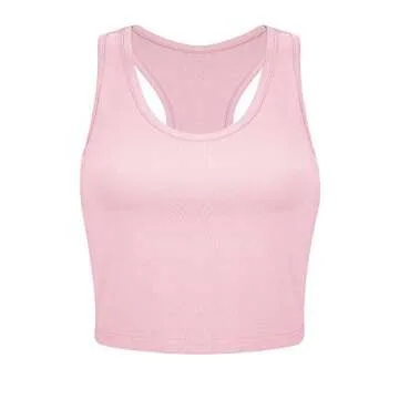 SATINIOR 4 Pieces Basic Crop Tank Tops Sleeveless Racerback Sport Cotton Tank Tops for Women (Black, White, Light Blue, Pink,Medium)