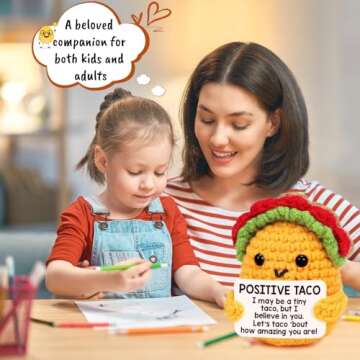 Mini Positive Crochet Taco Emotional Inspirational Support Birthday Gifts for Women Men Wife Valentines Gifts, Handmade Knitted Crochet Animals Christmas Stocking Stuff Idea Cute Taco Desk Decor