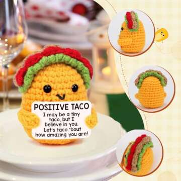 Mini Positive Crochet Taco Emotional Inspirational Support Birthday Gifts for Women Men Wife Valentines Gifts, Handmade Knitted Crochet Animals Christmas Stocking Stuff Idea Cute Taco Desk Decor