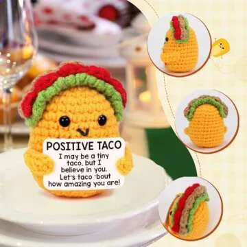 Mini Positive Crochet Taco Emotional Inspirational Support Birthday Gifts for Women Men Wife Valentines Gifts, Handmade Knitted Crochet Animals Christmas Stocking Stuff Idea Cute Taco Desk Decor